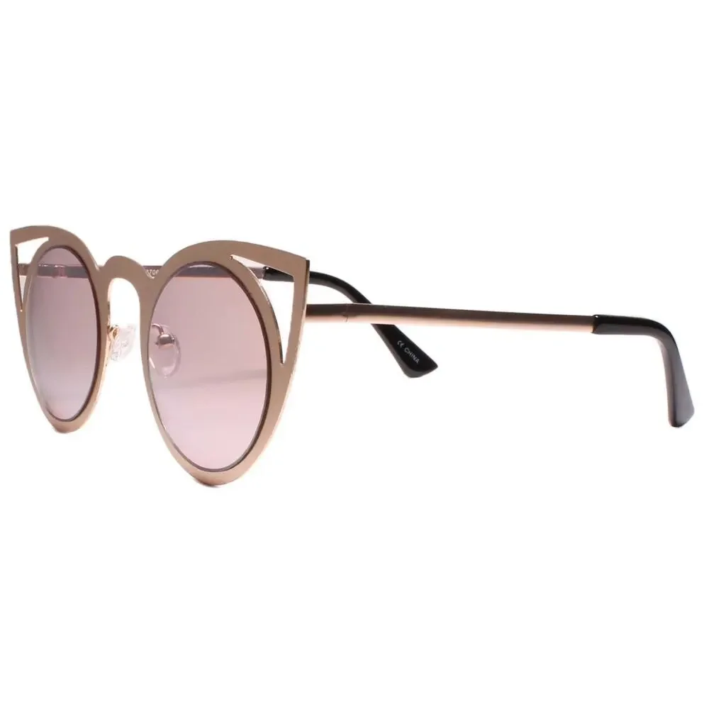 Stylish Chic Womens Green Mirrored Lens Round Cat Eye Sunglasses Gold Frame